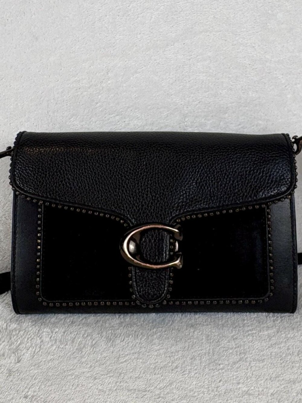 Coach Tabby Chain Clutch in Black Polished Pebble Leather